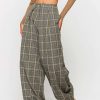 Pants * | Solado High Waist Check Print Ruched Straight Pants Gray