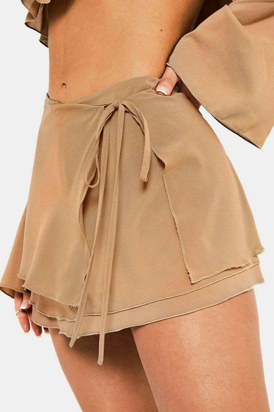 Skirts * | Solado Tie Side Layered Chiffon Mini Skirt Tan