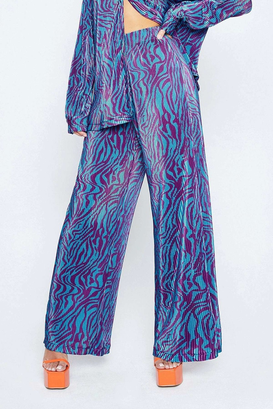 Pants * | Solado High Waist Swirl Print Draped Straight Pants Mediumslateblue