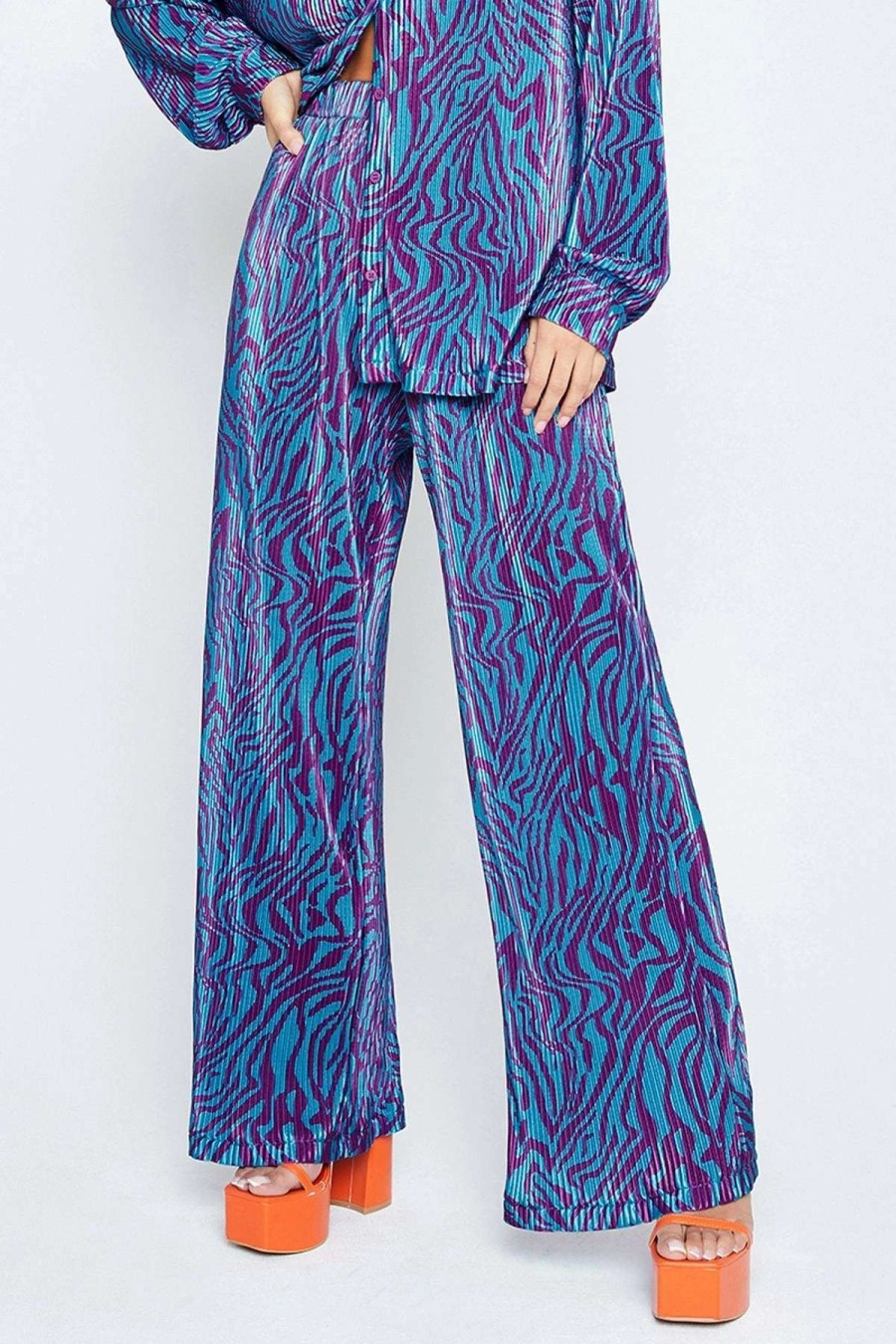 Pants * | Solado High Waist Swirl Print Draped Straight Pants Mediumslateblue