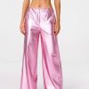 Pants * | Solado Vinyl Low Waist Sheen Wide Leg Pants Pink