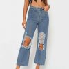 Denim Bottoms * | Solado High Waist Dual Pocket Ripped Jeans Steelblue