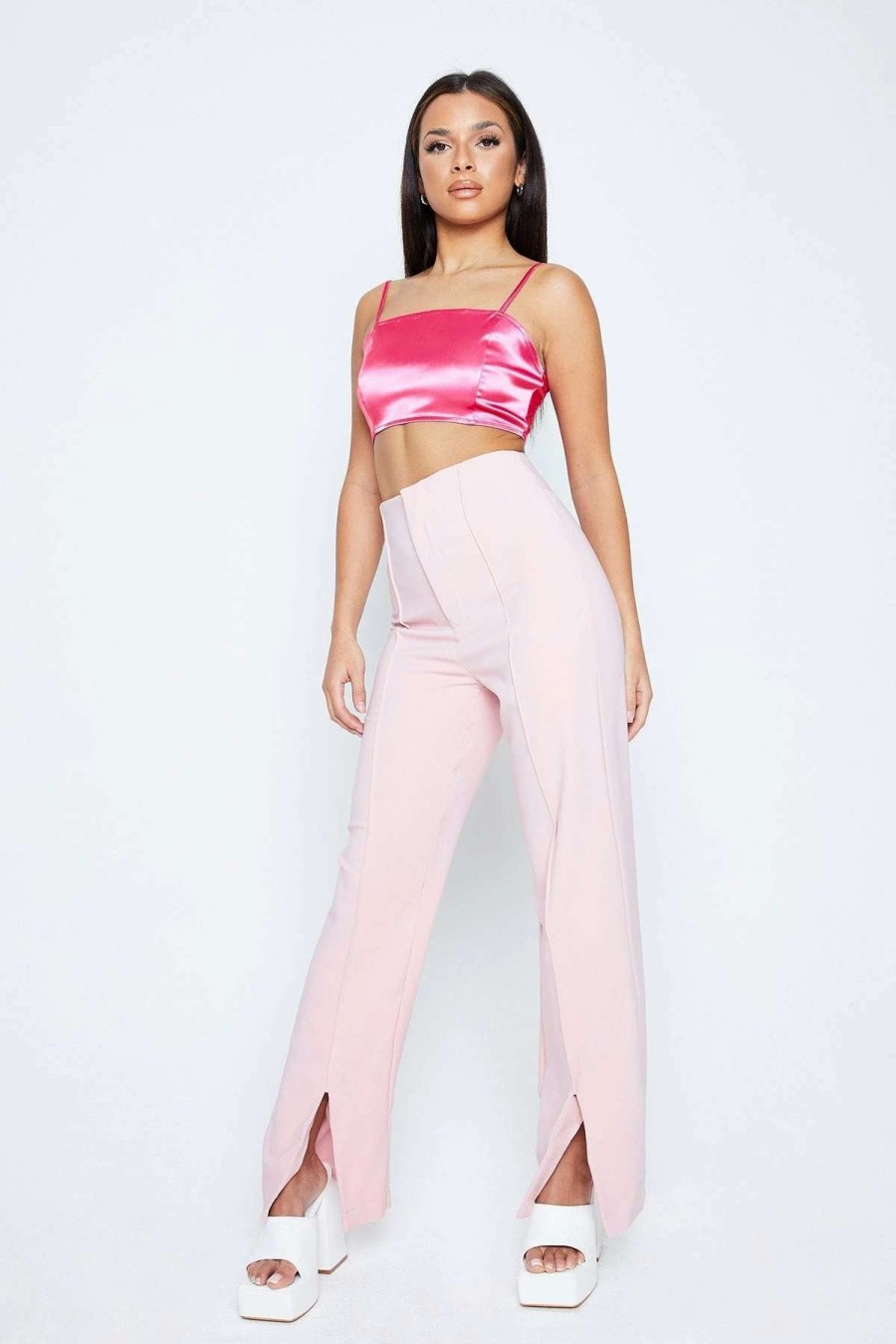 Pants * | Solado High Waist Seam Detail Split Hem Straight Pants Pink