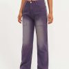 Denim Bottoms * | Solado High Waist Washed Pocket Patched Straight Leg Jeans Purple