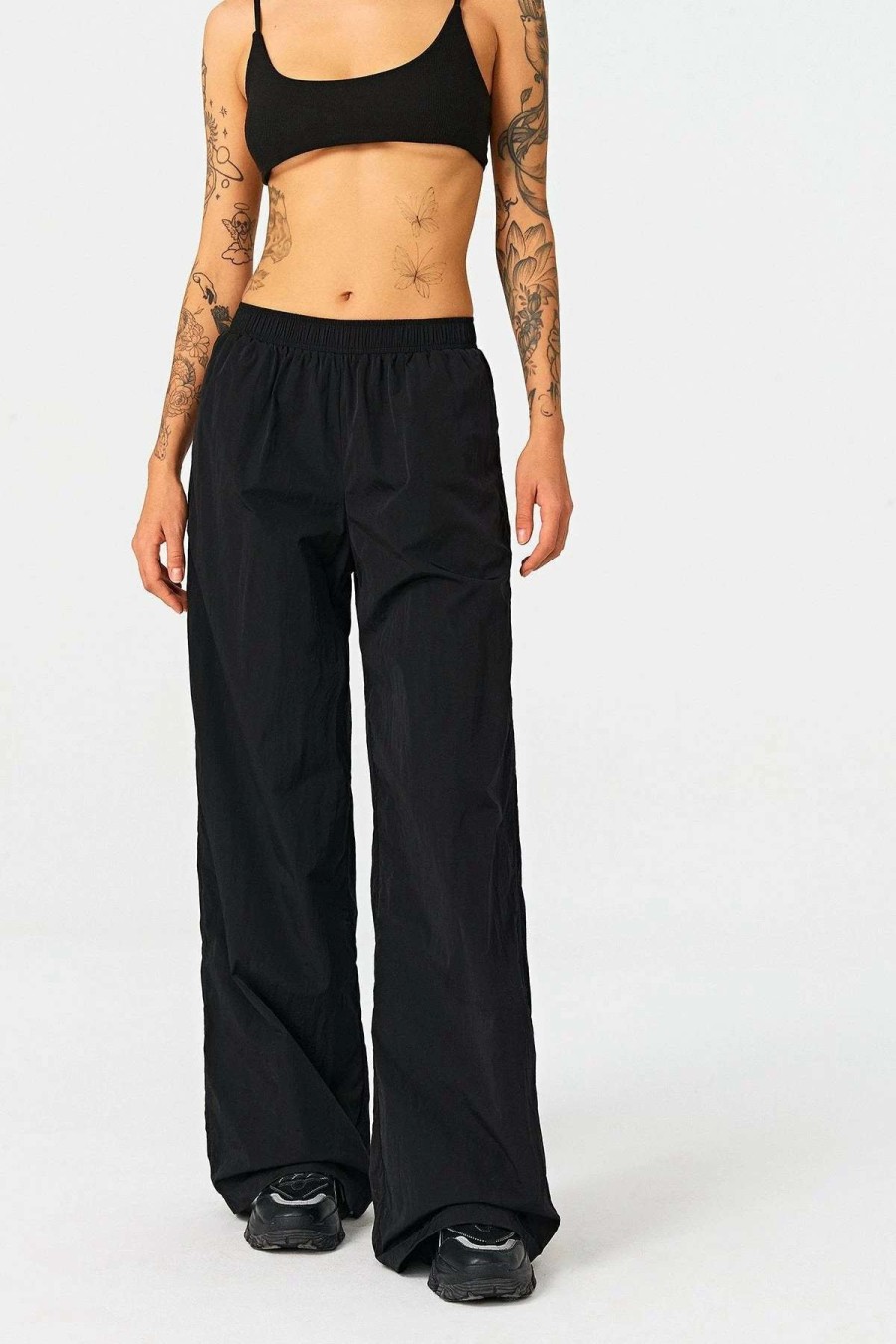 Pants * | Solado High Waist Dual Pocket Solid Wide Leg Pants Black