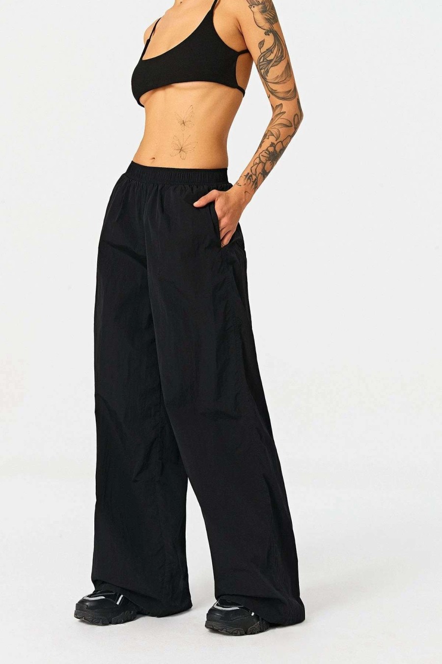 Pants * | Solado High Waist Dual Pocket Solid Wide Leg Pants Black