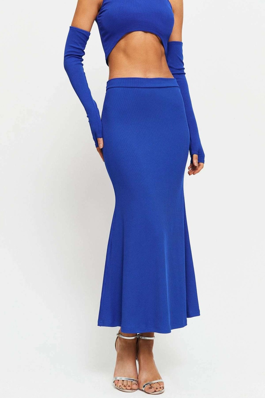 Skirts * | Solado High Waist Bodycon Mermaid Maxi Skirt Mediumblue