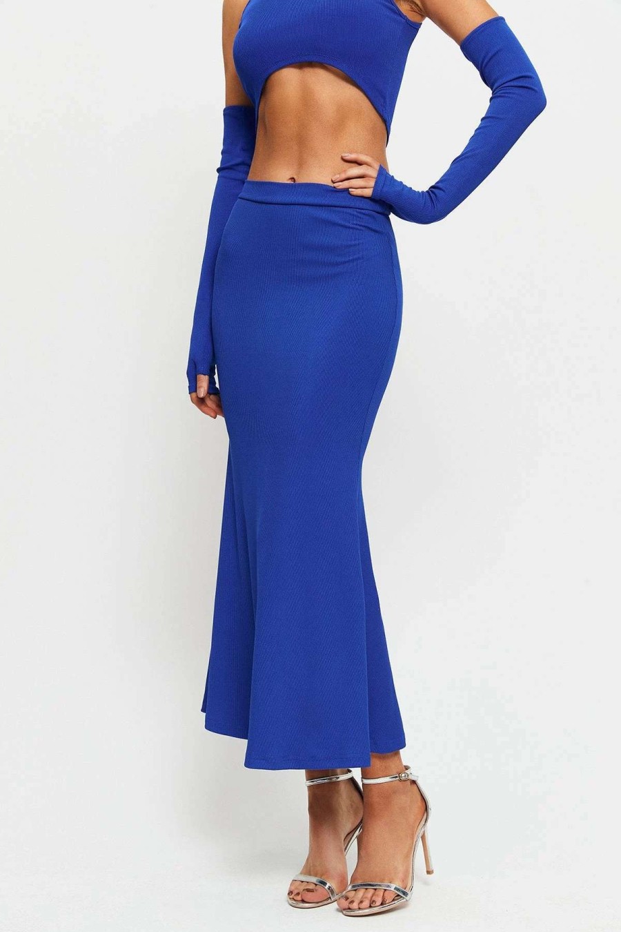 Skirts * | Solado High Waist Bodycon Mermaid Maxi Skirt Mediumblue