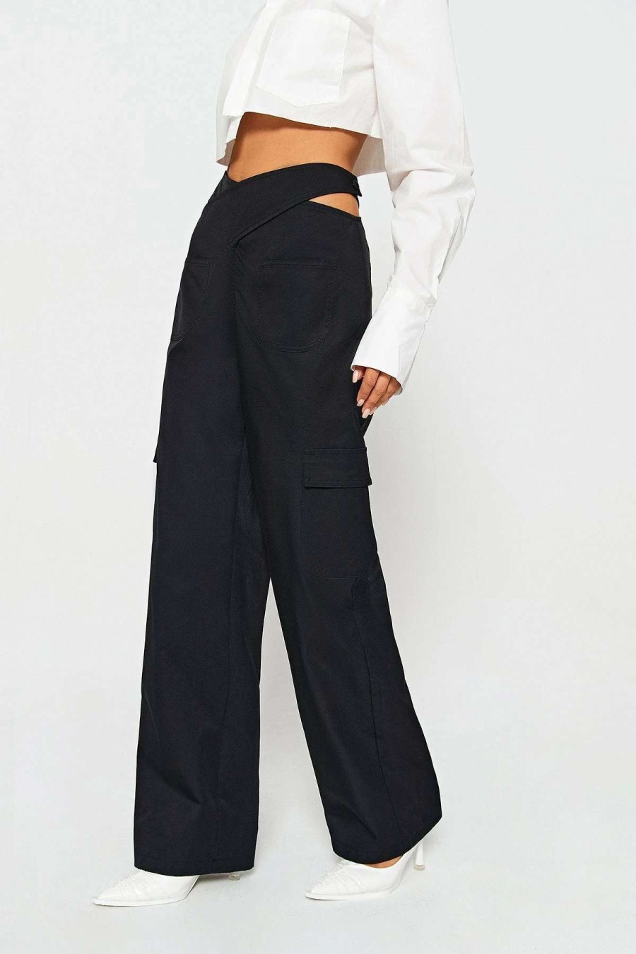 Pants * | Solado Asymmetrical Waist Cut Out Straight Suit Pants Black