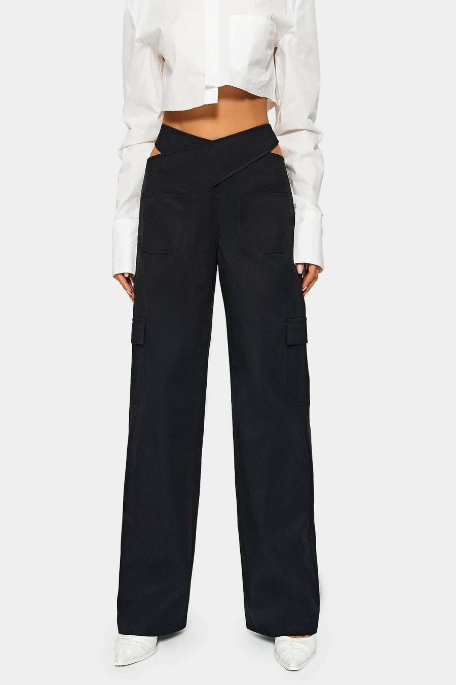 Pants * | Solado Asymmetrical Waist Cut Out Straight Suit Pants Black