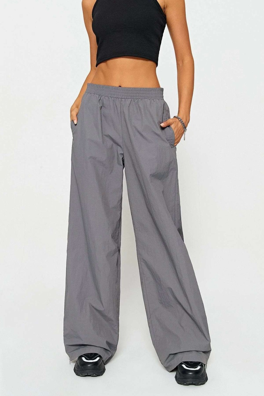 Pants * | Solado Zipper Decor Split Hem Dual Pocket Straight Pants Gray