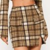 Skirts * | Solado High Waist Check Print Split Hem Mini Skirt Darkkhaki