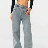 Denim Bottoms * | Solado High Waist Cut Out Dual Pocket Straight Leg Jeans Lightsteelblue