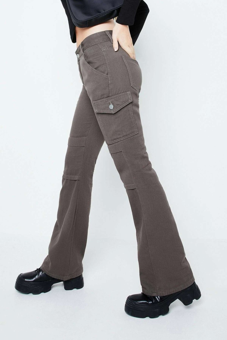 Denim Bottoms * | Solado Low Waist Pocket Patched Cargo Straight Leg Jeans Gray