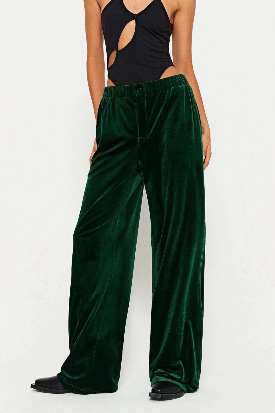 Pants * | Solado Low Waist Dual Pocket Velvet Straight Pants Darkgreen