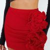 Skirts * | Solado Three-Dimensional Applique Ruched Bodycon Mini Skirt Red