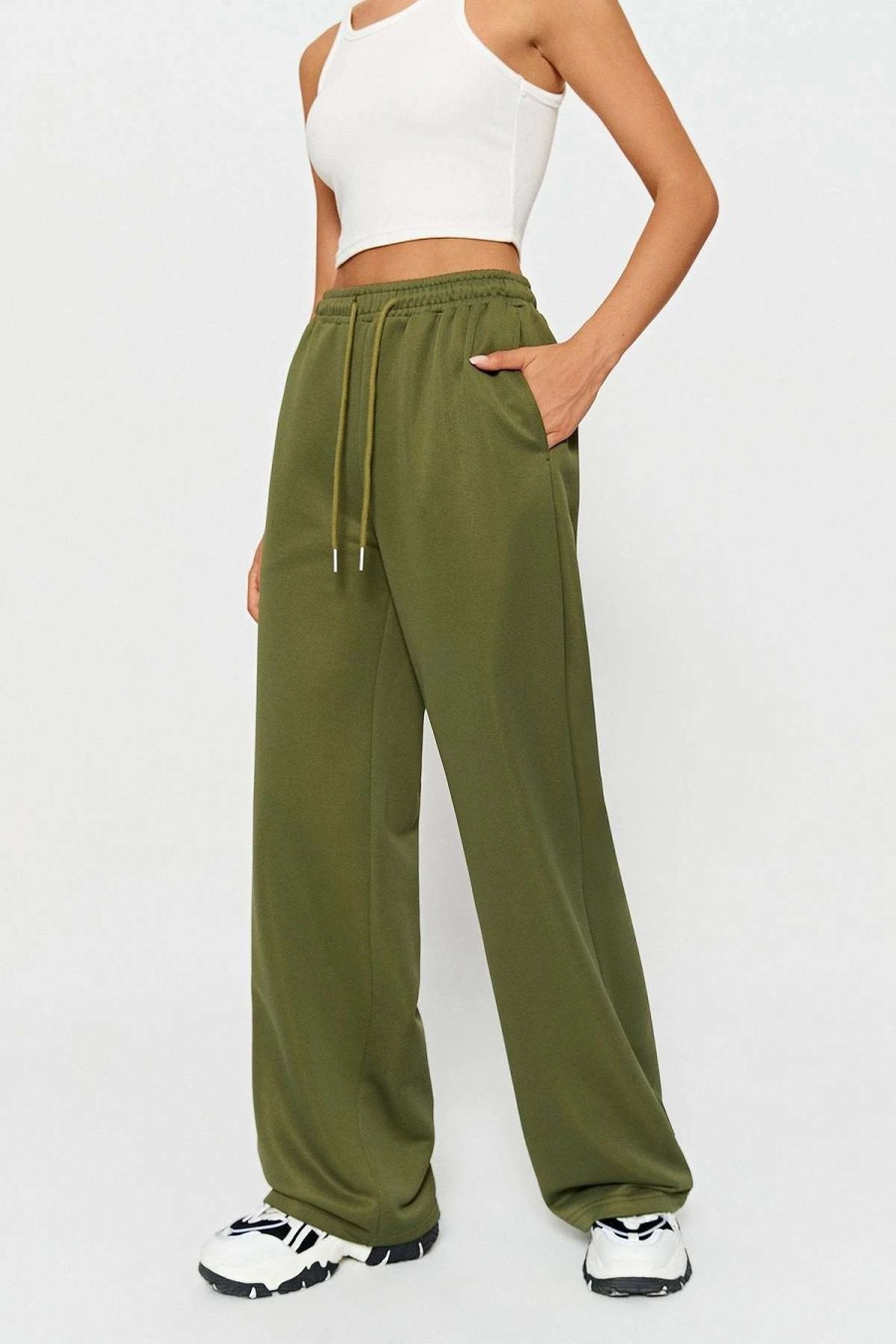 Pants * | Solado High Waist Dual Pocket Drawstring Joggers Olive