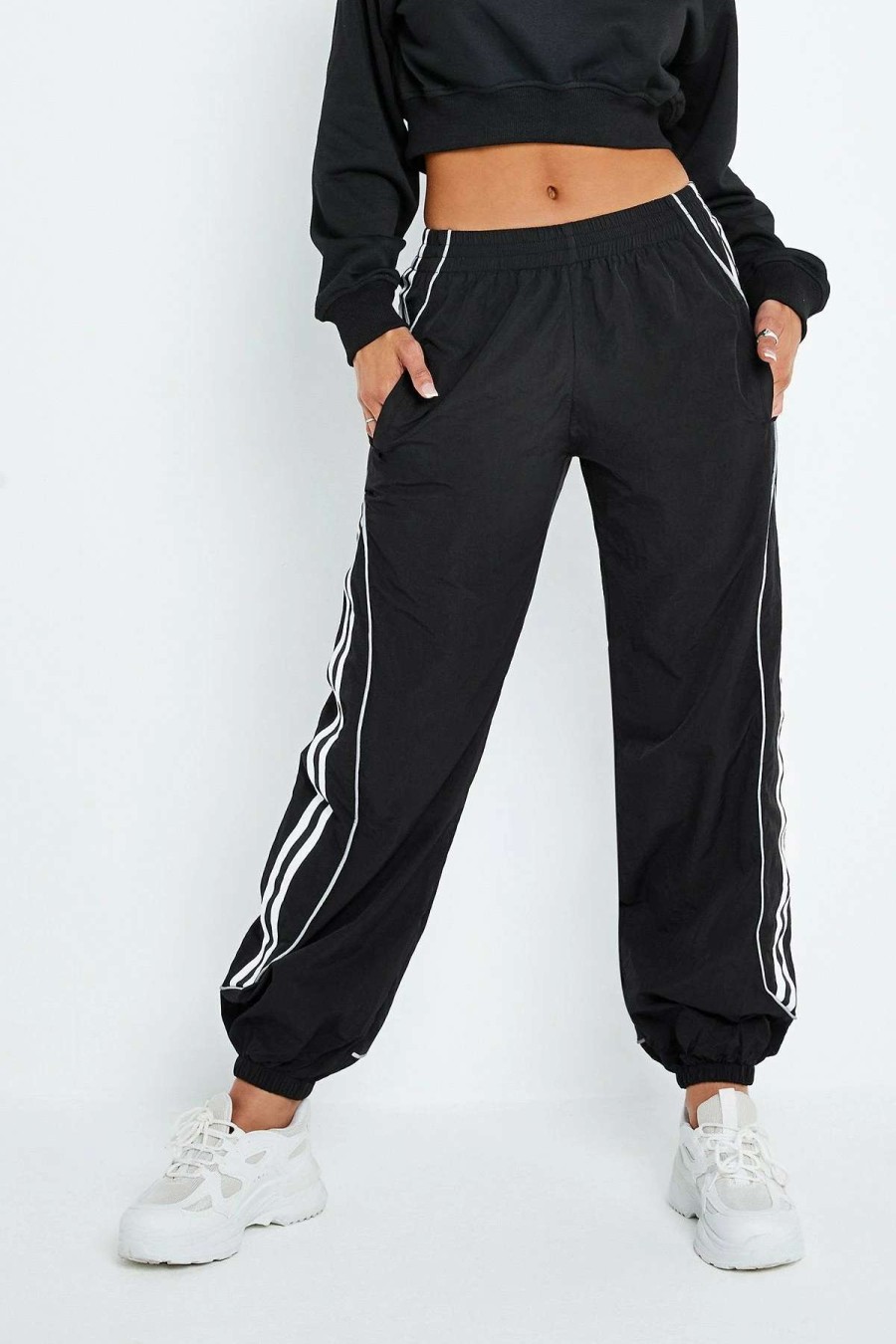 Pants * | Solado Low Waist Stripe Trim Dual Pocket Joggers Black