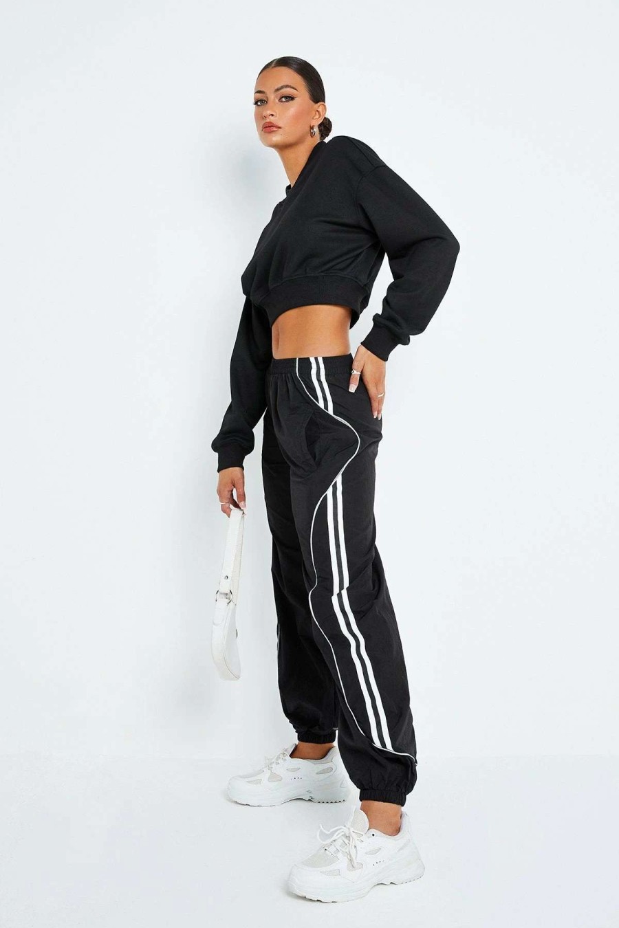 Pants * | Solado Low Waist Stripe Trim Dual Pocket Joggers Black