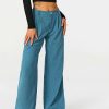 Pants * | Solado Low Waist Ruched Draped Wide Leg Pants Cadetblue