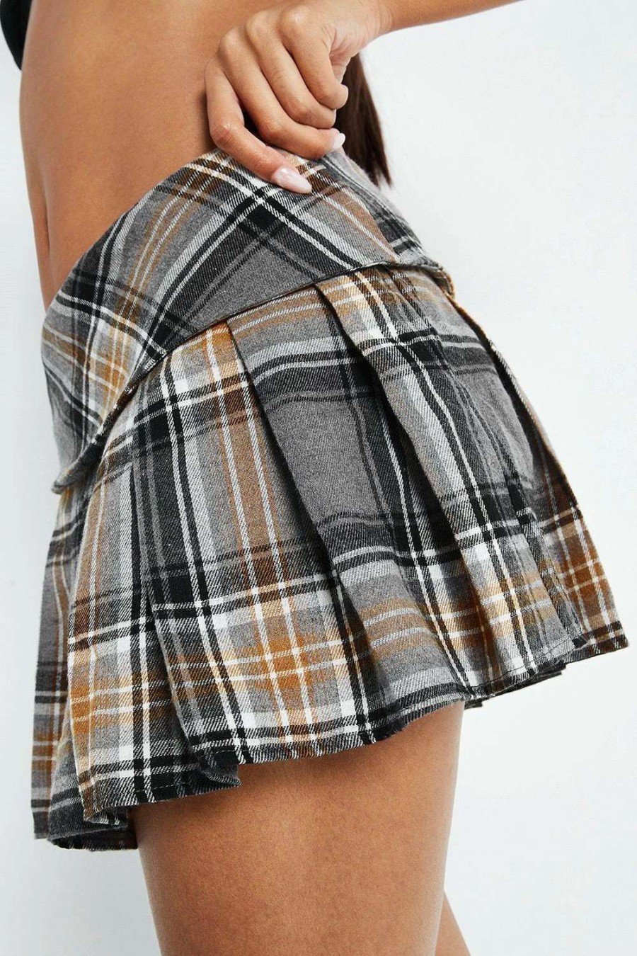 Skirts * | Solado Low Waist Check Print Pleated Mini Skirt Gray