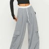 Pants * | Solado Colorblock Drawstring Waist Pocket Patched Wide Leg Pants Gray