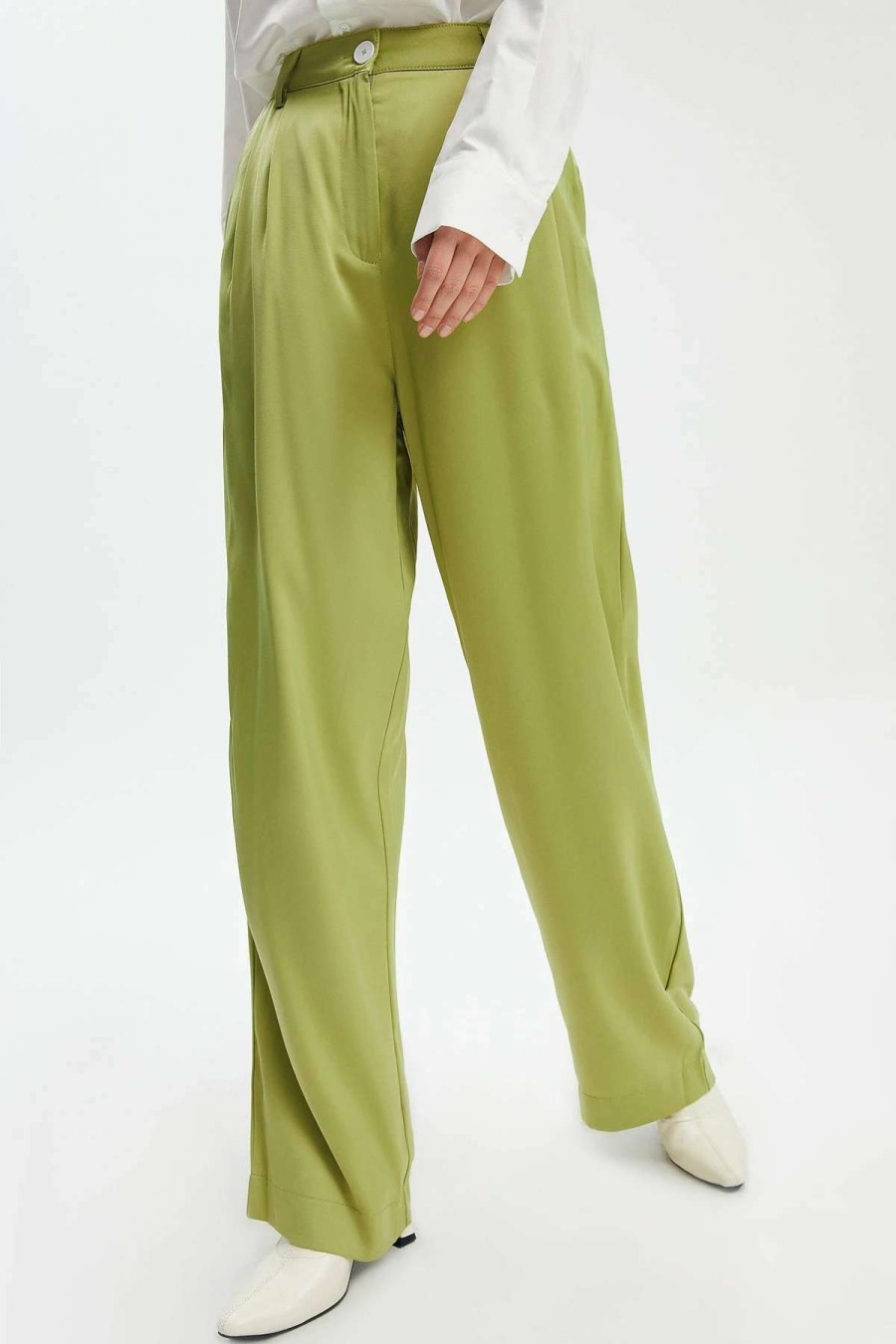 Pants * | Solado Wide Leg Satin Casual Pants Green