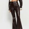 Pants * | Solado Low Waist Dual Pocket Pu Leather Flared Pants Brown