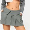 Skirts * | Solado Lapel Waist Pleated Dual Pocket A-Line Mini Skirt Gray