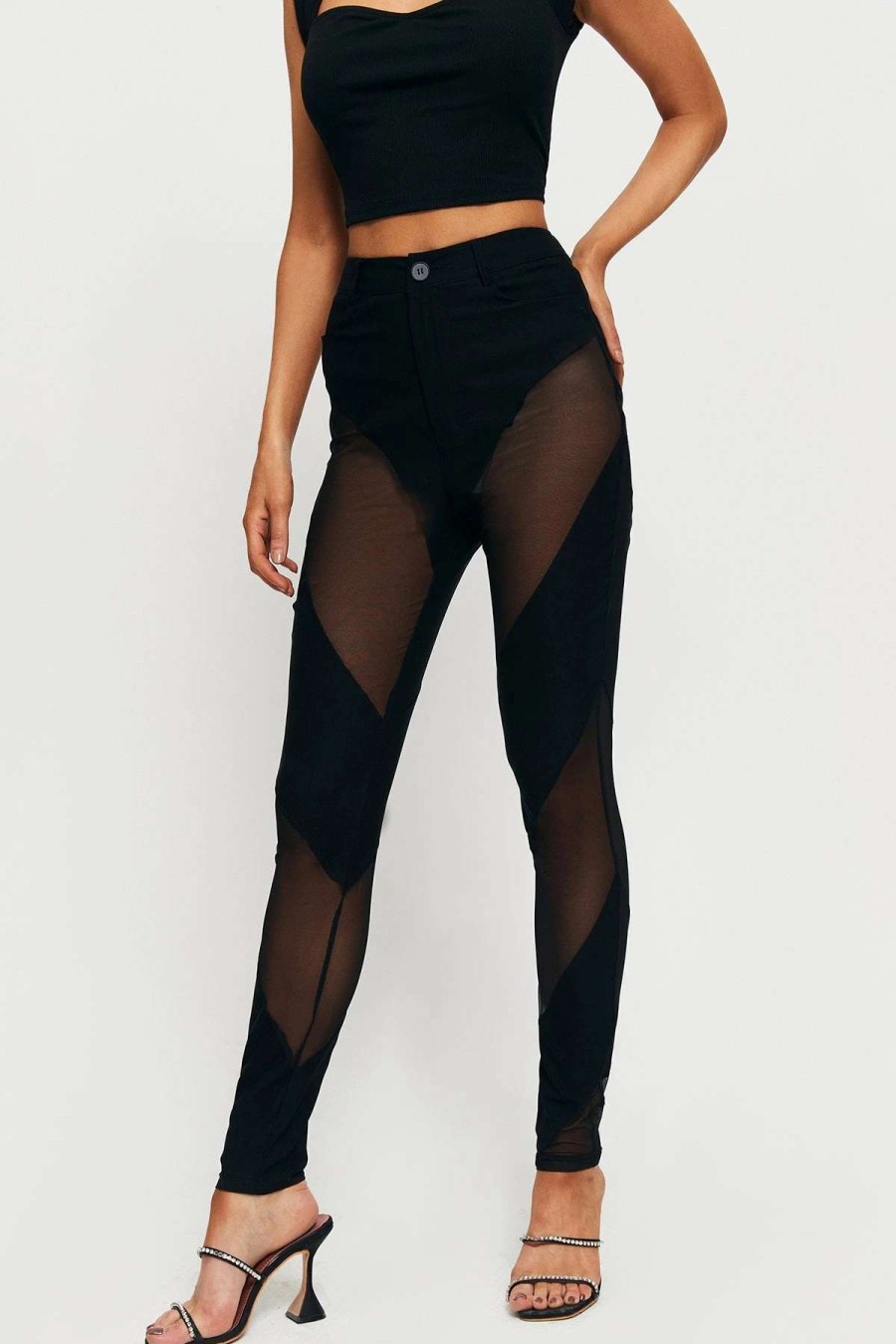 Pants * | Solado High Waist Mesh Splicing Skinny Pants Black