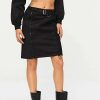 Skirts * | Solado Low Waist Drawstring Ruched Split Hem Mini Skirt With Belt Black