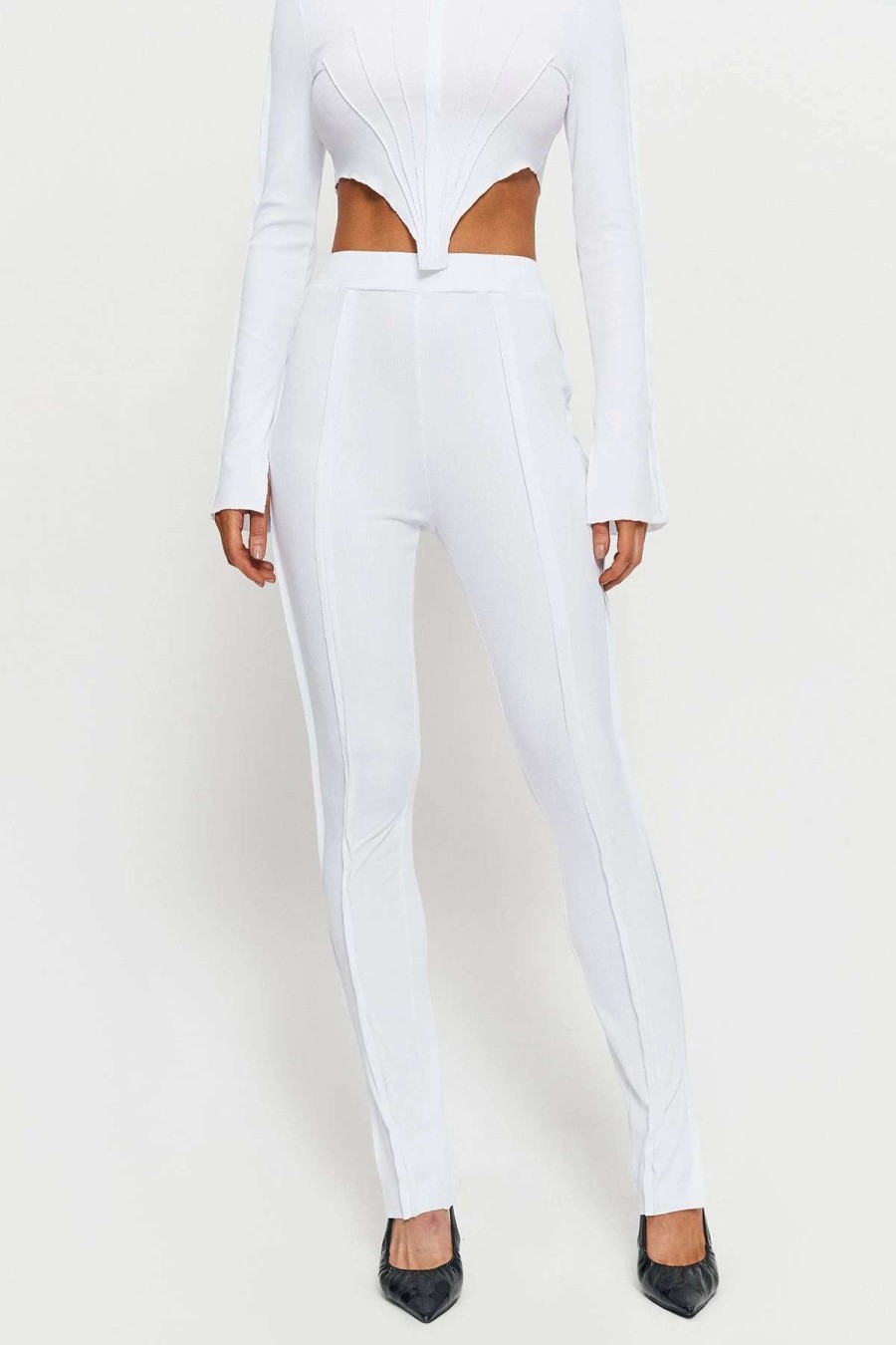 Pants * | Solado High Waist Seam Detail Split Hem Skinny Pants White