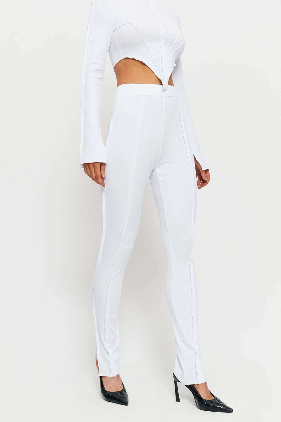 Pants * | Solado High Waist Seam Detail Split Hem Skinny Pants White