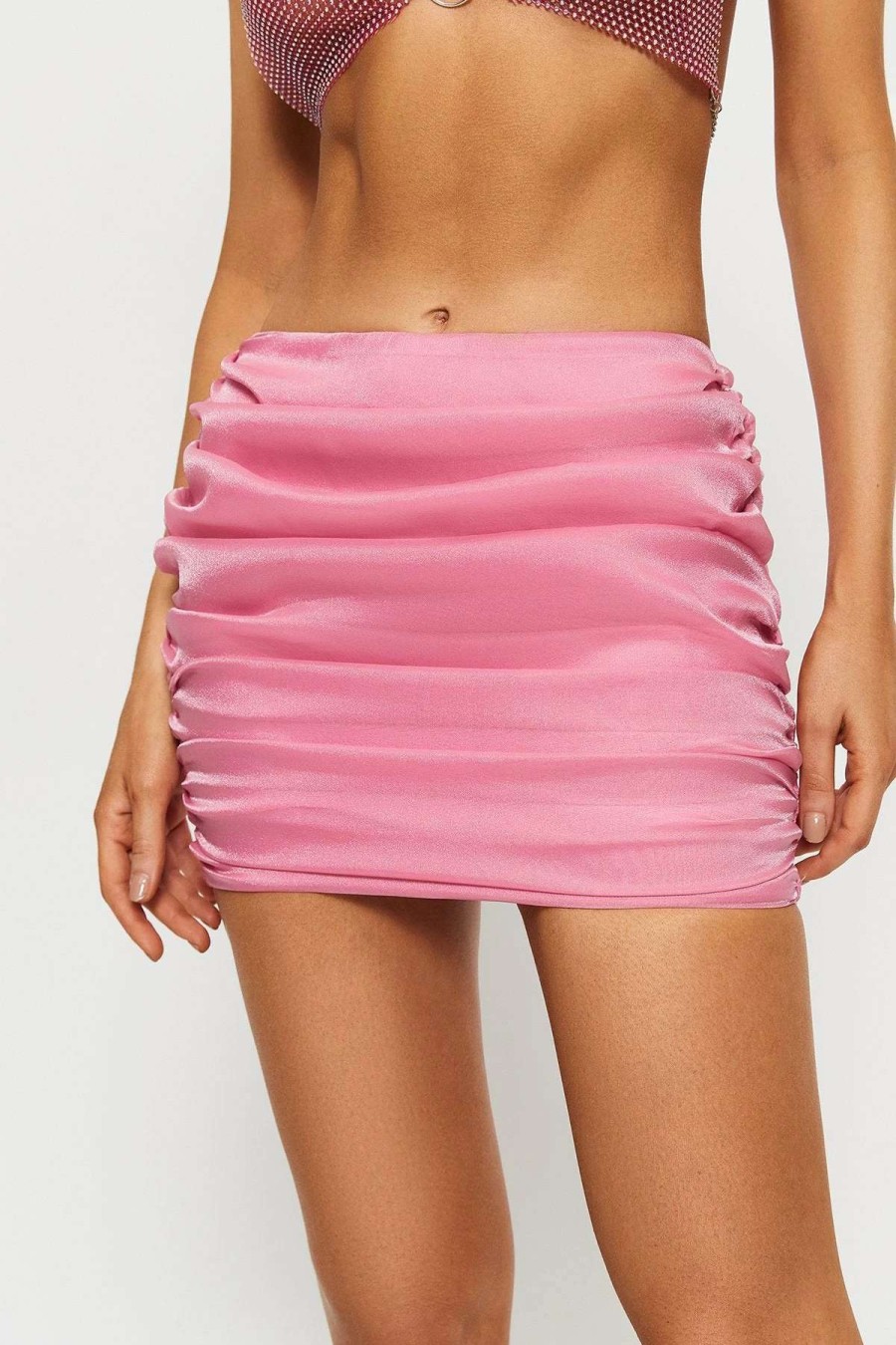 Skirts * | Solado Low Waist Ruched Mesh Mini Skirt Pink