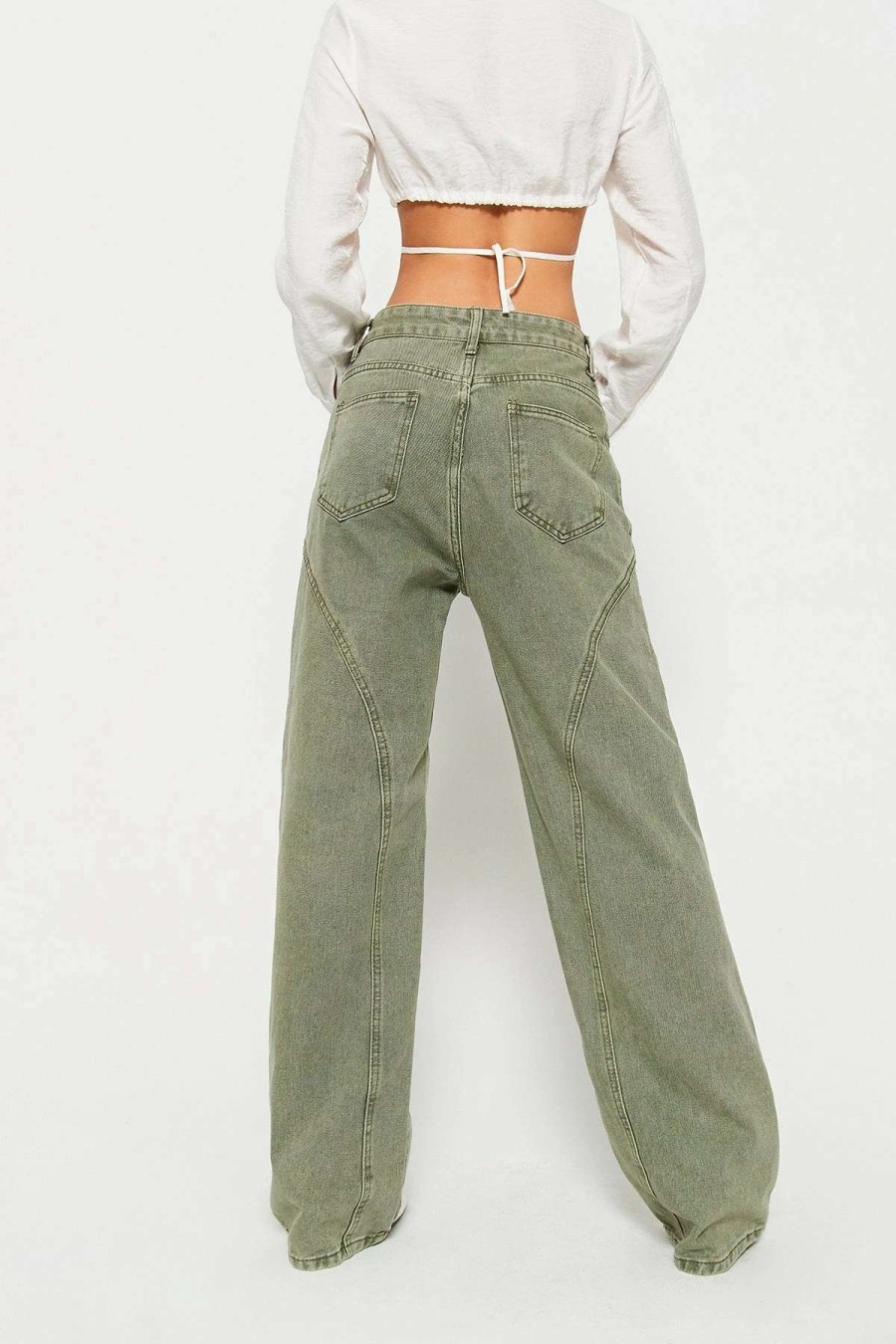 Denim Bottoms * | Solado Low Waist Pocket Patched Distressed Straight Leg Jeans Darkseagreen