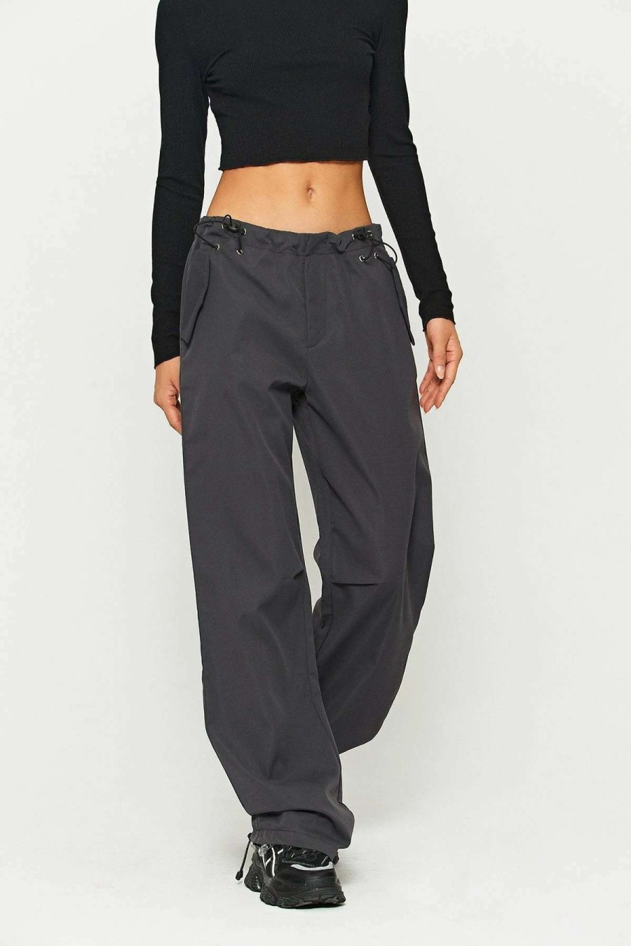 Pants * | Solado Low Waist Drawstring Solid Cargo Pants Gray