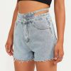 Shorts * | Solado High Waist Cut Out Solid Denim Shorts Lightsteelblue