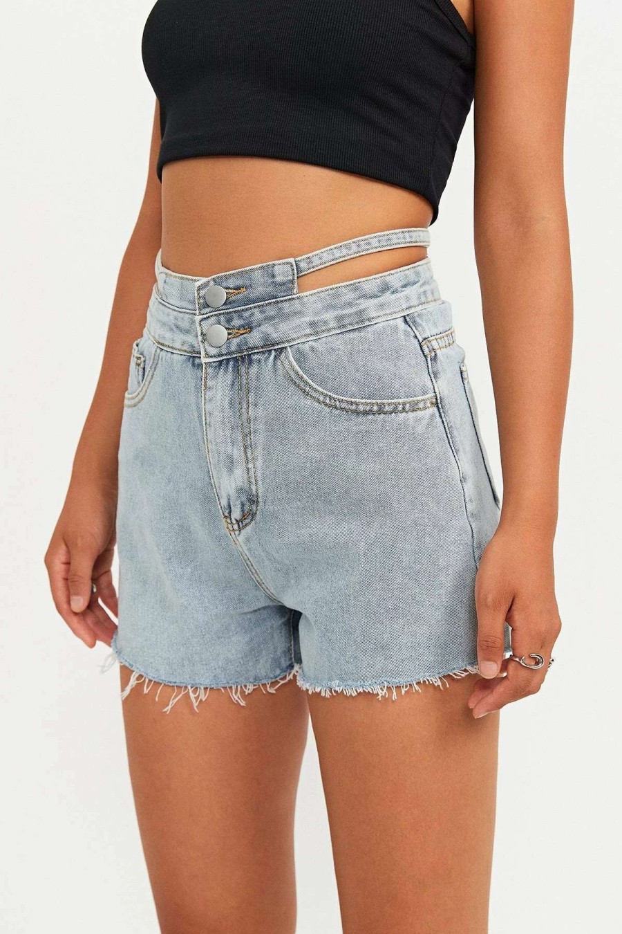 Shorts * | Solado High Waist Cut Out Solid Denim Shorts Lightsteelblue