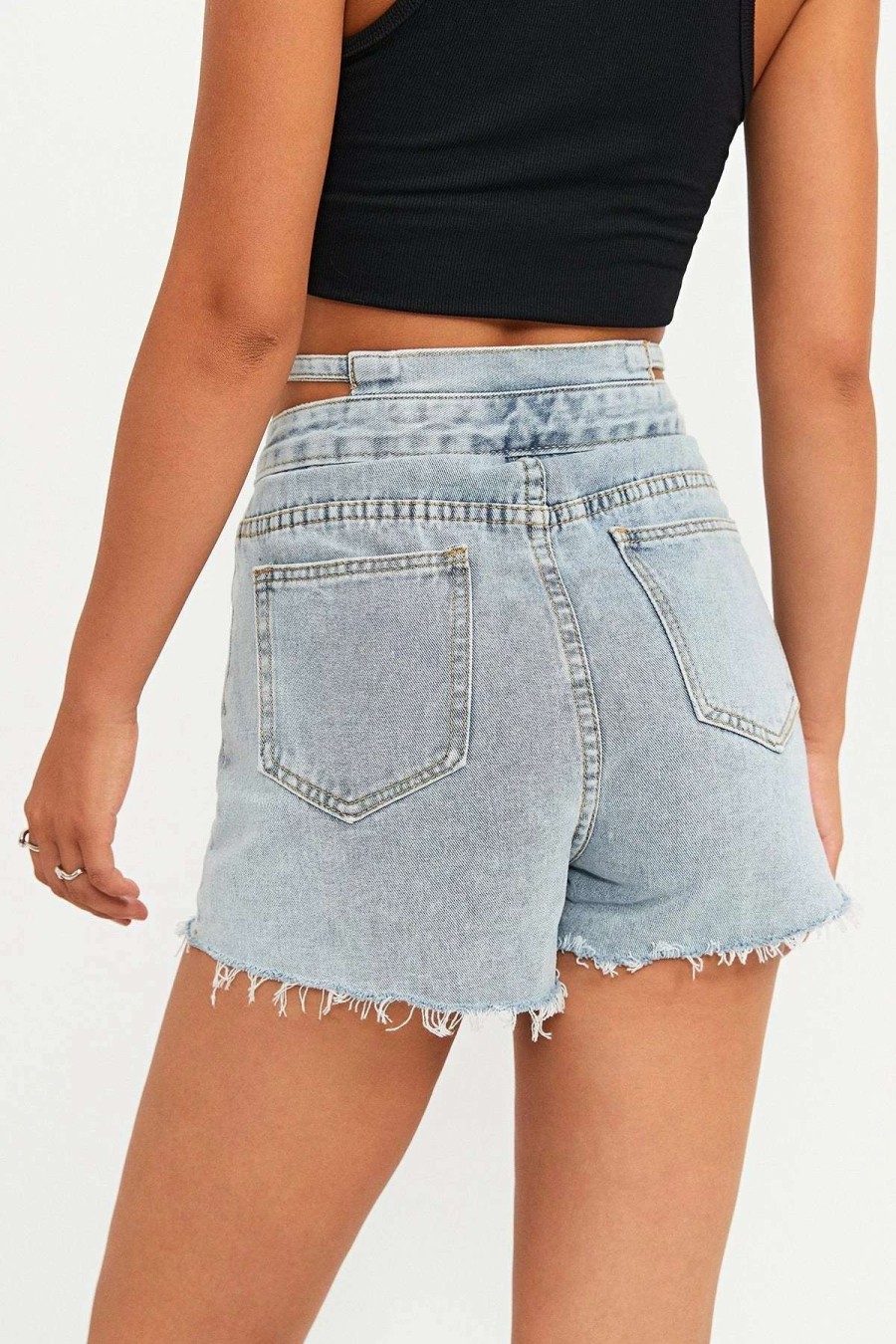 Shorts * | Solado High Waist Cut Out Solid Denim Shorts Lightsteelblue