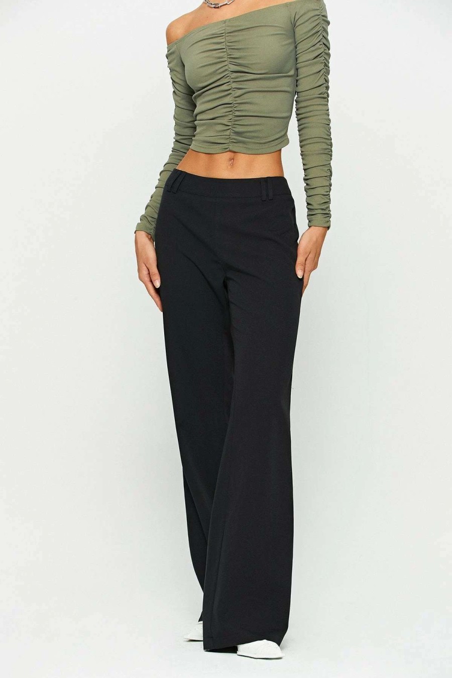 Pants * | Solado Basic Low Waist Solid Flared Pants Black