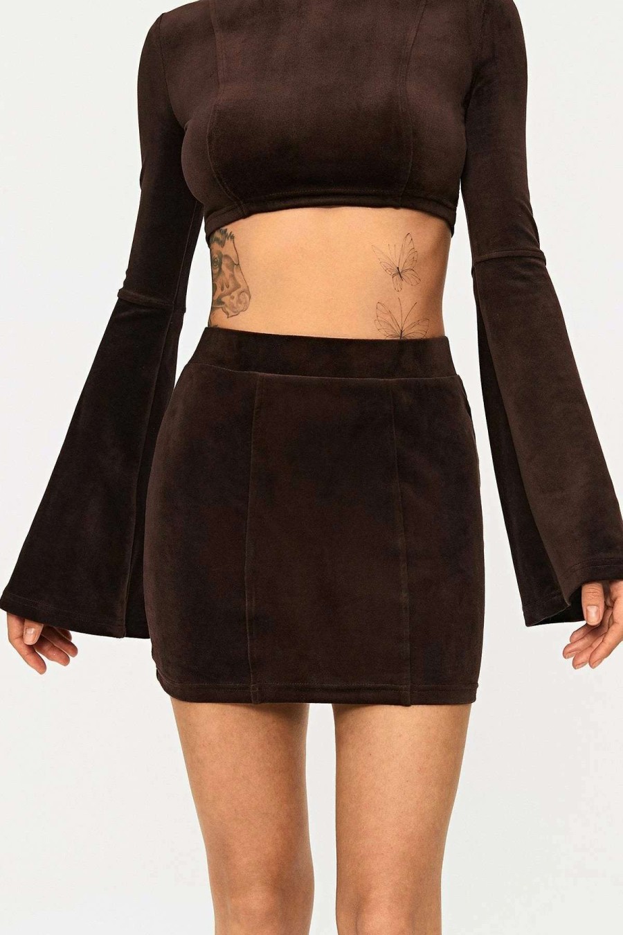 Skirts * | Solado Velvet High Waist Bodycon Solid Mini Skirt Brown