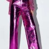 Pants * | Solado High Waist Solid Sheen Vinyl Straight Pants Mediumvioletred