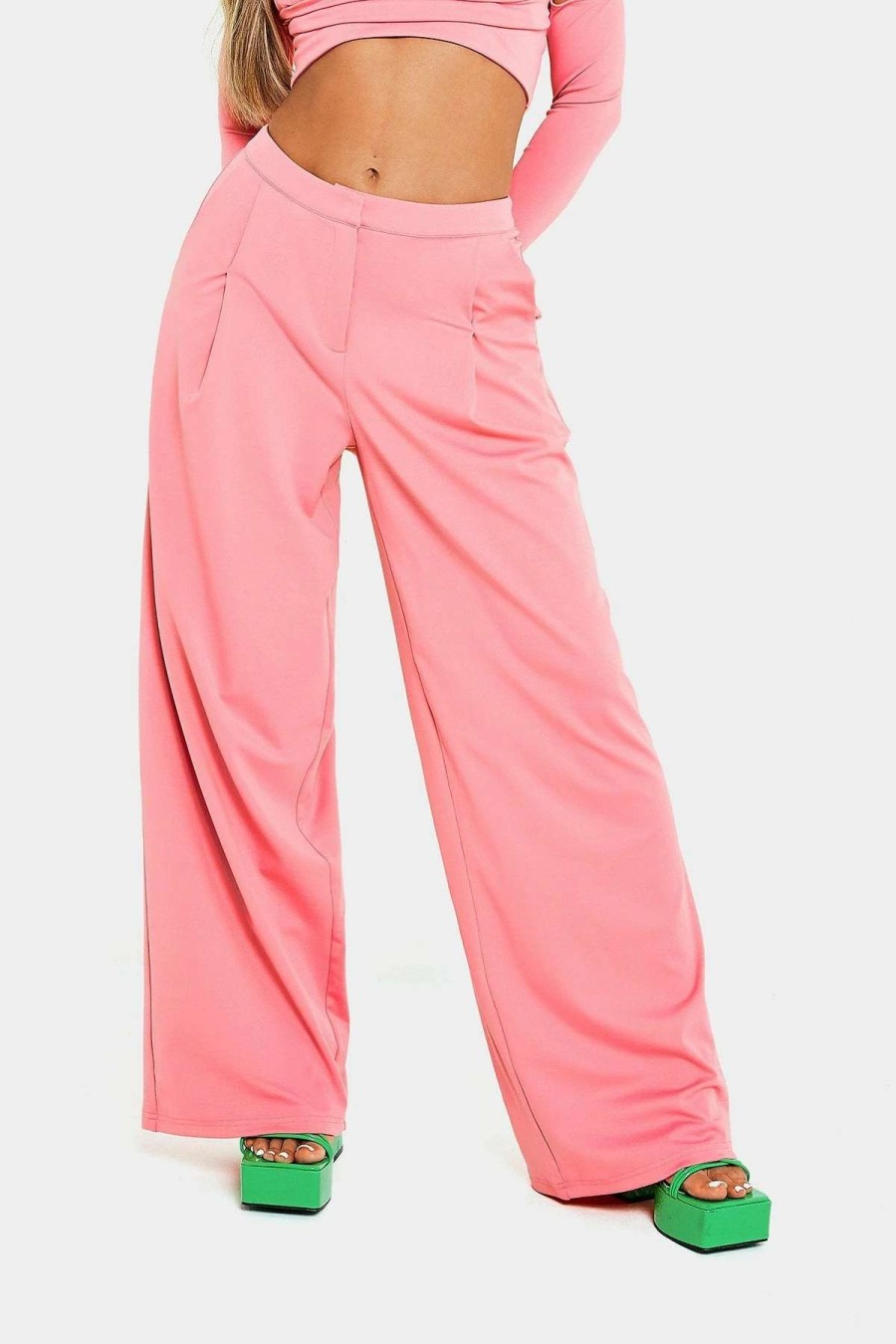 Pants * | Solado High Waist Dual Pocket Draped Wide Leg Pants Pink