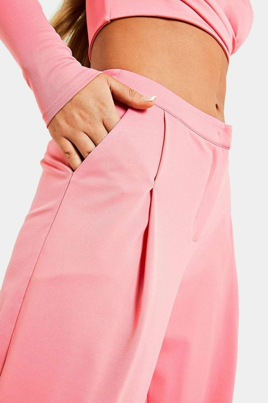 Pants * | Solado High Waist Dual Pocket Draped Wide Leg Pants Pink