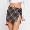 Skirts * | Solado Low Waist Check Print Split Hem Mini Skirt Brown