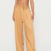 Pants * | Solado Buckled Decor Dual Pocket Draped Straight Pants With Belt Wheat