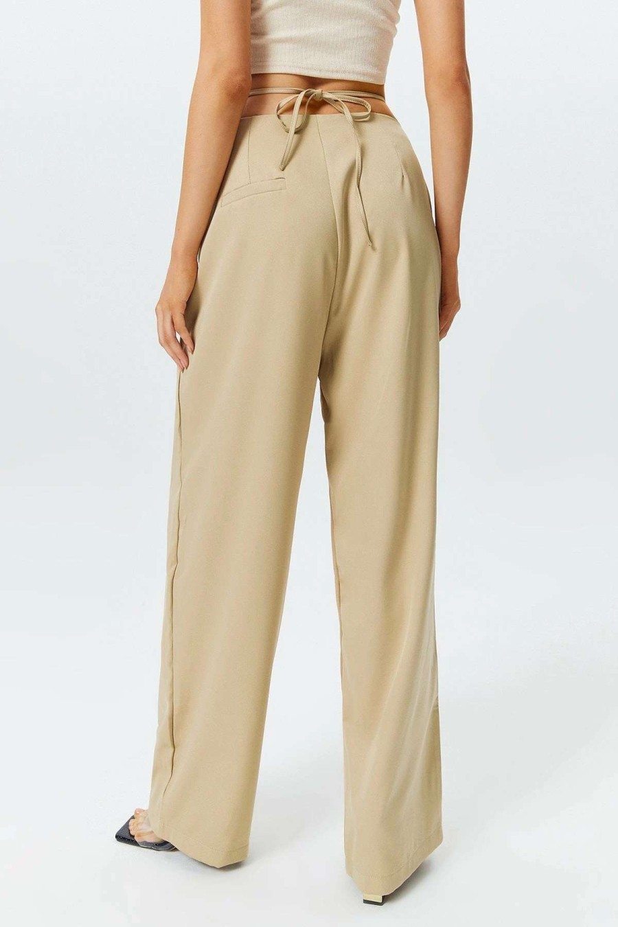 Pants * | Solado Tie Back Pleated Casual Pants Khaki