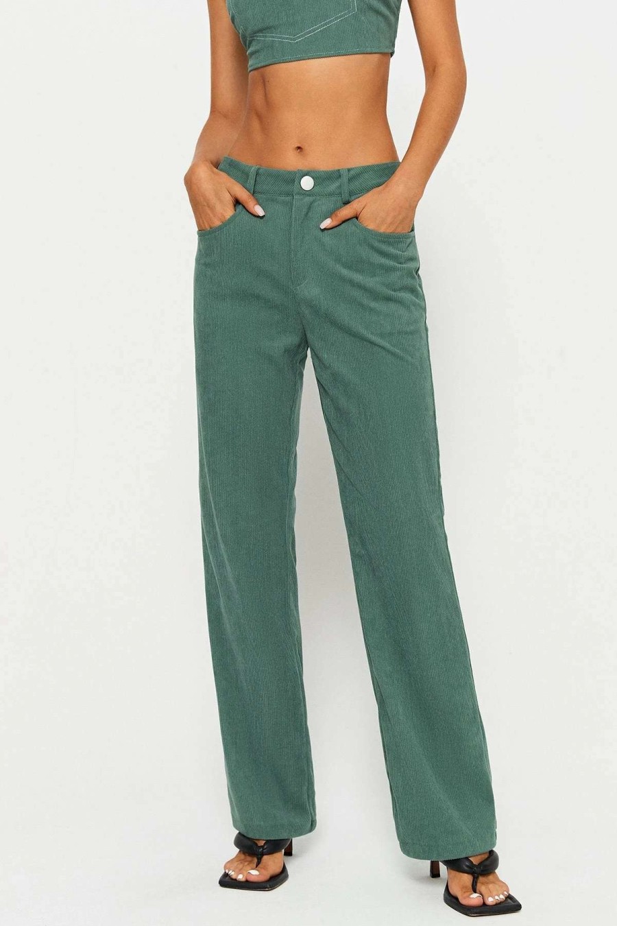 Pants * | Solado Low Waist Dual Pocket Corduroy Straight Pants Green