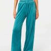 Pants * | Solado High Waist Drawstring Draped Velvet Straight Pants Darkcyan