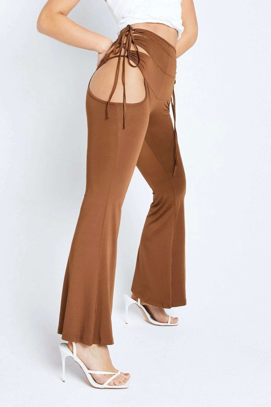 Pants * | Solado High Waist Cut Out Tie Detail Flared Pants Chocolate